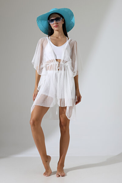 Esberin Front-Tie Patterned Tulle Beach Dress Pareo