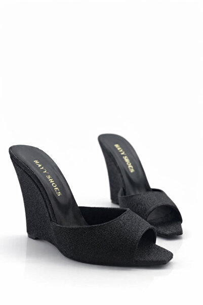 HAYYSHOES Stiletto-feta Siyah Kum Simli Topuklu Ayakkabı