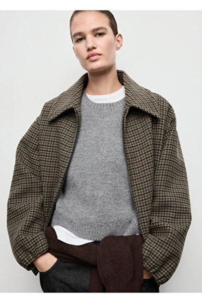 MANGO Woman Houndstooth Pattern Wool Coat