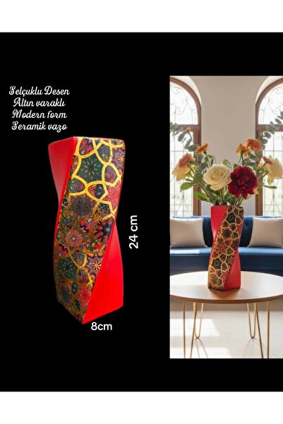 Gesto seramik Selçuk Star Varaklı Vase 24cm Red
