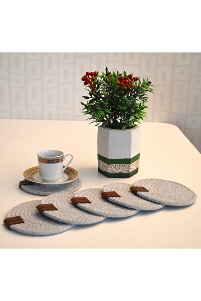Acal Home Pamuk Kordon Bardak Altlığı 6’lı Set | Kahve Sunum Seti – Modern Ta...