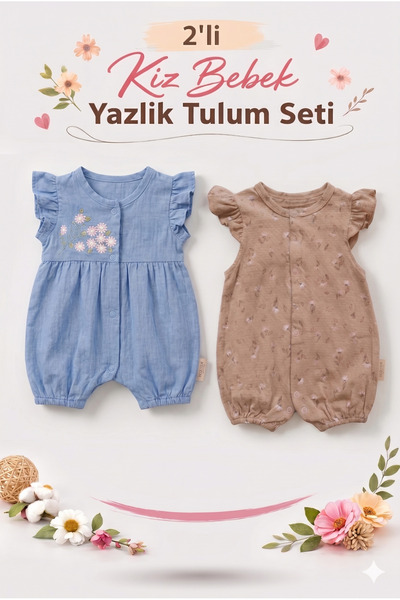 MYZİ STORE Βρεφική φόρμα τζιν για κορίτσια με κεντημένα μανίκια με βολάν και ...