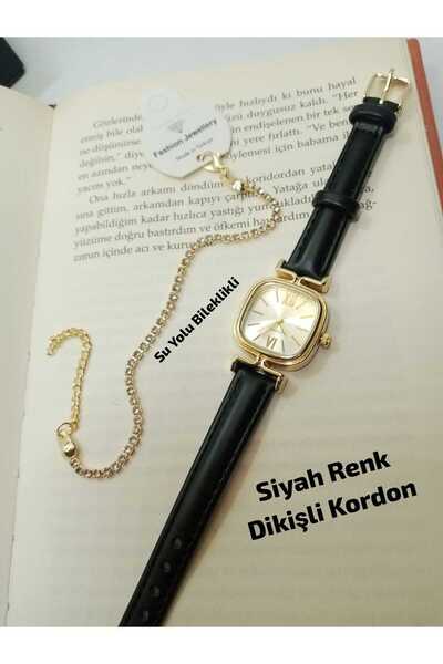 Brality ساعة يد نسائية ذات هيكل بيضاوي ذهبي اللون - ساعة يد نسائية من سلسلة ف...