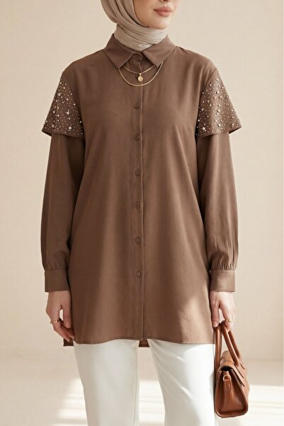 Modamorfo Πουκάμισο Cupra με λεπτομέρεια από πέτρα στον ώμο, σκίσιμο και κουμ...