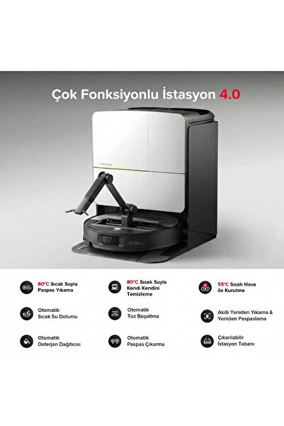 Roborock Ultra Premium Akıllı Robot Süpürge Mekanik Kollu ve 22.000 Pa Ultra ...