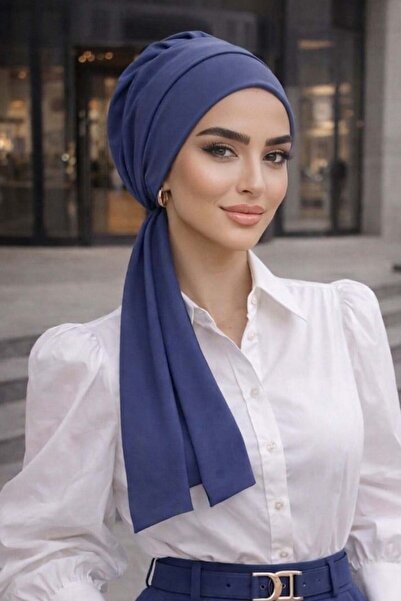 Aişe tesettür Σκούρο Ινδιγκό Καπέλο με Κορδέλα