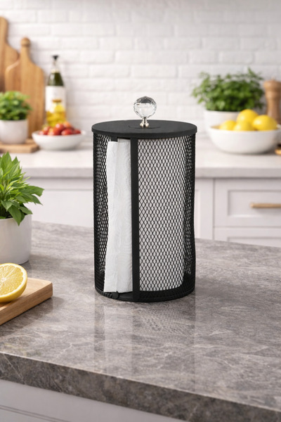 ANGDESİGN Μεταλλική θήκη για χαρτοπετσέτες με καλάθι - Μαύρο •• Θήκη για χαρτ...