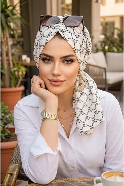 Aişe tesettür Μαύρο και λευκό κορδέλα με σχέδιο και πόρπη