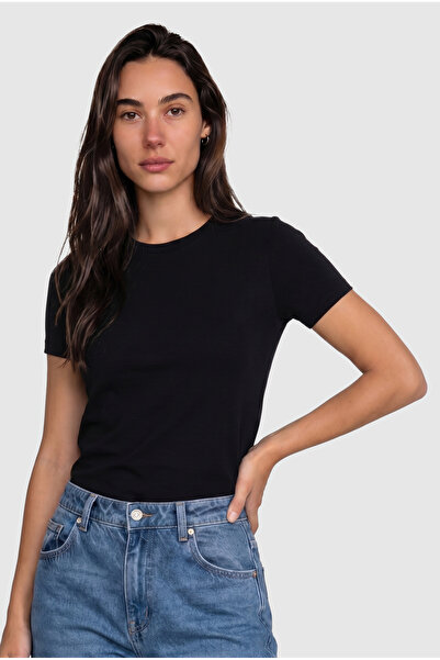 COMMON MELON Kadın Bisiklet Yaka Pamuklu Kısa Kollu Slim Fit Dar Kesim Basic ...