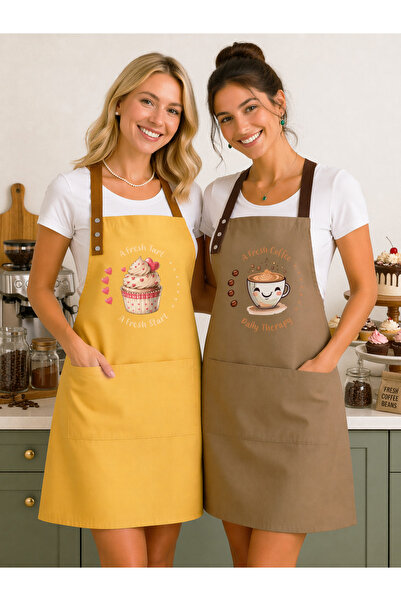 Hulganz Mutfak Önlüğü Seti 2'li Leke Tutmaz Suitici Kumaş Cupcake Coffee Çeyi...