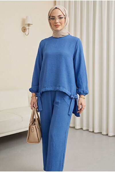 Modamorfo Παντελόνι με κορδόνι μπροστά, Φαρδύ Σετ Ayrobin -indigo