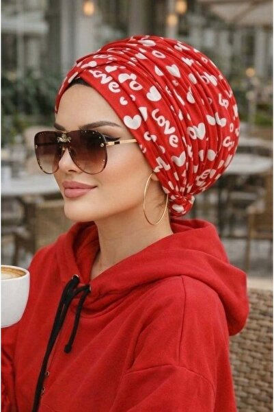 Aişe tesettür Κόκκινο Λευκό Σχέδιο Αγάπης Με αγκράφα Κοκάλια