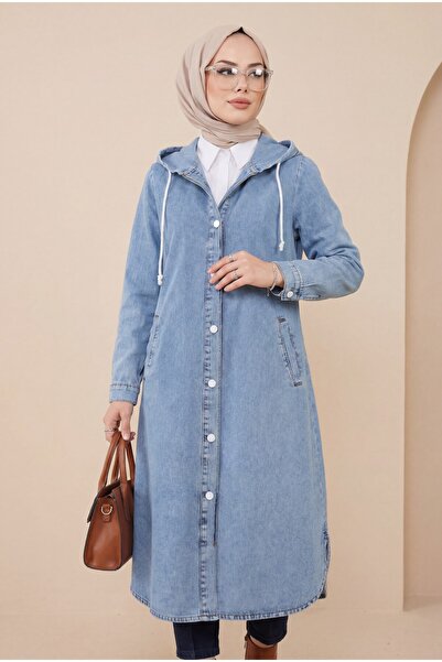 Modamorfo Κουκούλα με κουμπιά Οβάλ Κομμένο Τζιν Καπέλο - Ice Blue