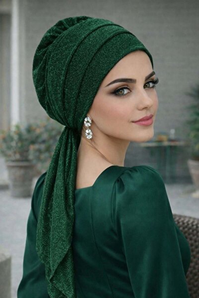 Aişe tesettür Σμαραγδένιο Λαμπερό Καπέλο Σκούφος