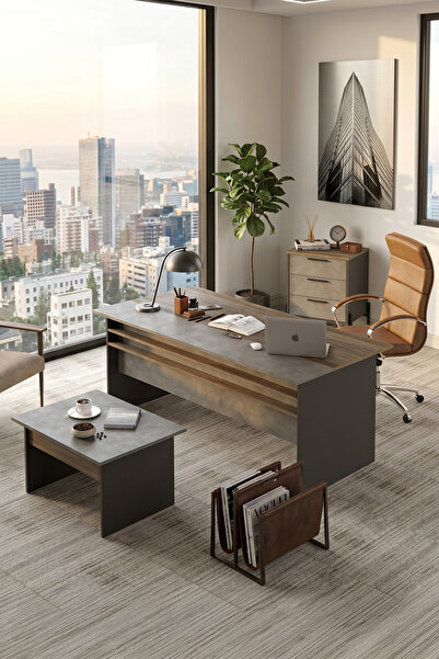 Yurudesign Vista Abc Ofis Büro Masa Takımı Kahve Beton Antrasit Vs7-cga