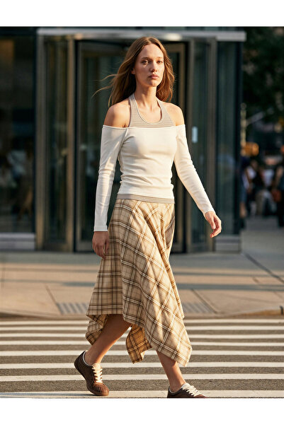 Koton Ασύμμετρη Καρό Μίντι Φούστα