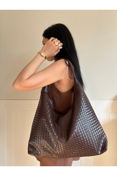 lalettobags Γυναικεία τσάντα ώμου Zakkum Model με πλεκτή λεπτομέρεια