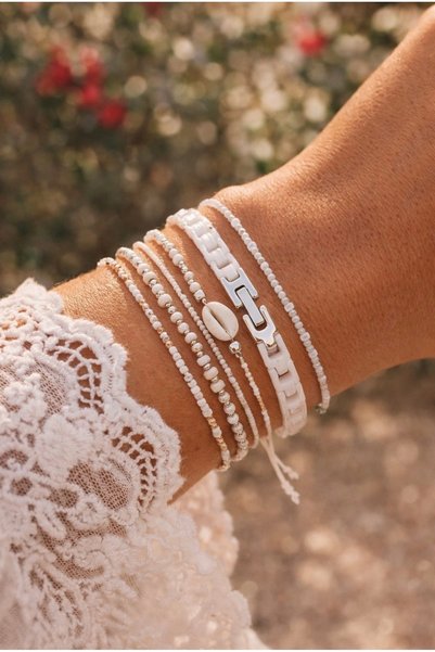 Mope Accessories سوار أنيق من السيراميك الأبيض مصنوع من الفولاذ 316L بتصميم ب...