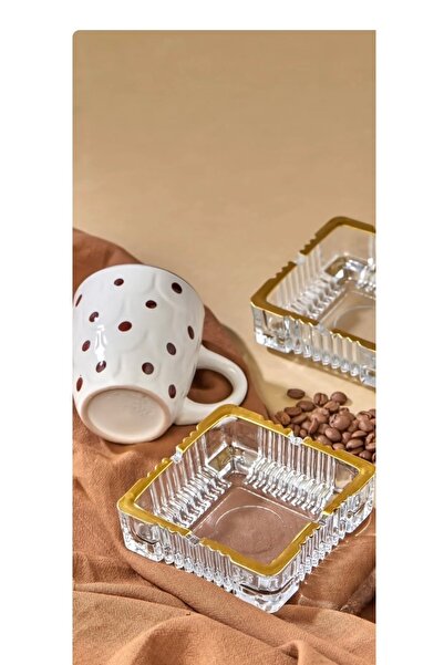 Zeryas Home Τασάκι 2 τεμαχίων τετράγωνο γυάλινο χρυσό επίχρυσο