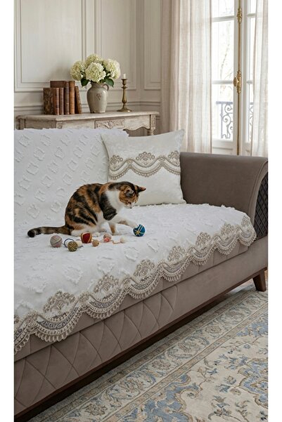 DAHABELLA LUXE HOME lüks Şönil Jakar kumaş Fransız Dantelli koltuk örtüsü 170...