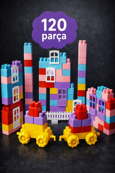 a v d a 120 parça Pastel Bloklar Pembe Mor Renk Tekerlekli Eğitici Zeka Yapı ...