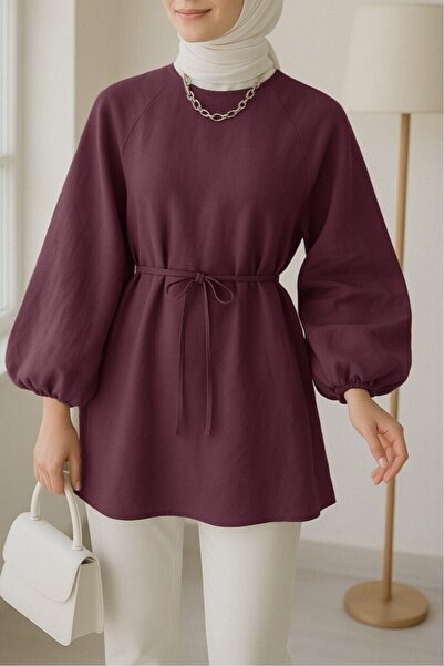 Modamorfo Τουνίκ με στρογγυλή λαιμόκοψη, δεμένη μέση και μανίκια μπαλόνι - μπ...