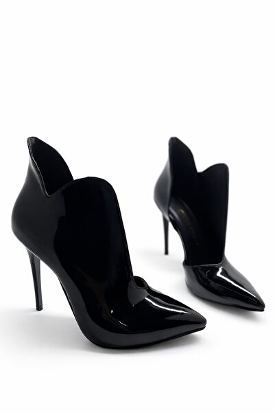 HAYYSHOES LUNESSA Siyah Rugan Özel Tasarım Love Aynalı Jürdan Kaplama Topuk S...