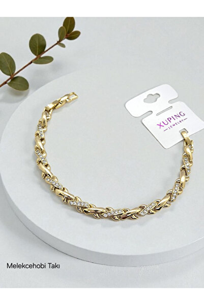 XUPING JEWELRY Melekcehobi Takı 14K Altın Kaplama Çapraz Taşlı Bileklik