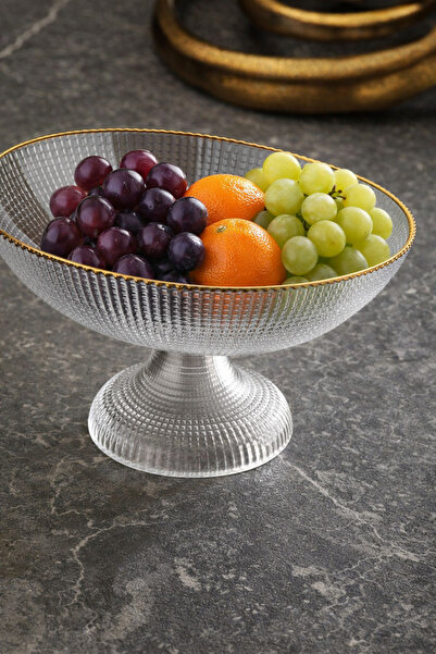ANGDESİGN Damla Oval Gondol Kenarı ALTIN YALDIZLI 23x18cm Mutfak Sofra Sunum Masa Sunumu Cam Meyvelik Cam Meyve Tabağı Dekoratif Sunumluk Ayaklı Sunum Tabağı Salon Mutfak Masa Üstü OVAL Ayaklı Meyvelik