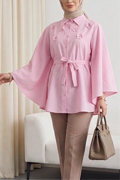 Modamorfo Πόντσο με λεπτομέρεια λουλουδιών μπροστά, κορδόνια στη μέση και κου...