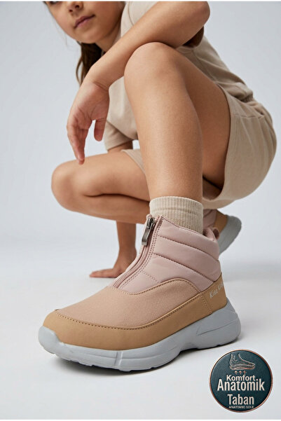 Jump 29177 Ροζ σομόν με φερμουάρ - Καφέ μποτάκια για κορίτσια