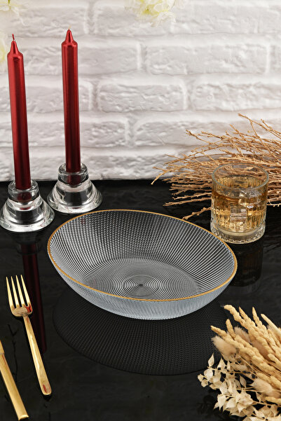 ANGDESİGN Deniz Cam servis Kasesi-oval-kenarı altın yaldızlı-23 cm •• Cam Tabak Salata Tabak Sunum || Salata Tabağı |KAYIK SALATA TABAĞI | Sunum Tabağı || OVAL TASARIM || Sofra Sunum Misafir Sunumu Orta Tabağı