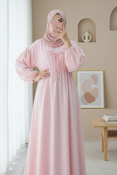 Modamorfo Φόρεμα μουσελίνας με δεμένο γιακά, ελαστικά μανίκια και ελαστική μέ...