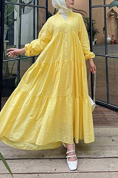 Modamorfo Φόρεμα με λεπτομέρειες από κουμπωτά στοιχεία - κίτρινο