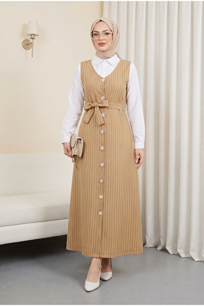 Modamorfo جيليه مخطط بأزرار وحزام - مينك