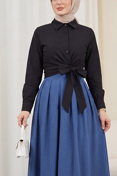 Modamorfo Πουκάμισο με ισπανικά μανικετόκουμπα με πλαϊνά δεσίματα - μαύρο