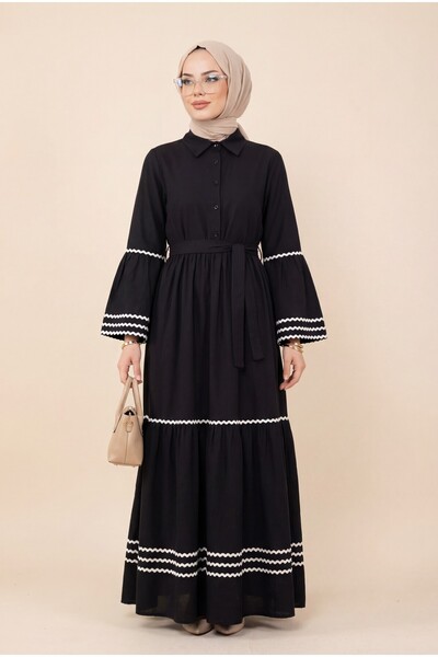 Modamorfo Κεντημένο φόρεμα με κομμένα μανίκια και φούστα - μαύρο