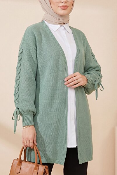 Modamorfo Knitted Cardigan with Braided Sleeves - Water Green