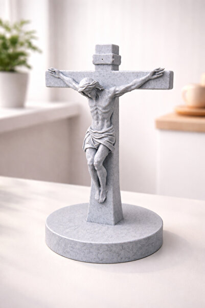 AtlasKDR Cruce Decorativă cu Iisus Hristos 18 cm - Sculptură cu Efect de Marm...