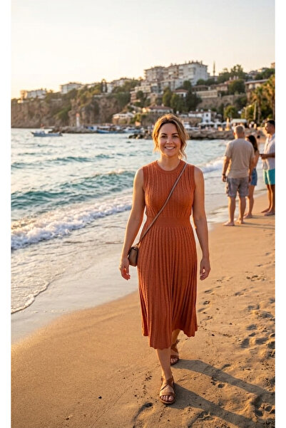 MELLY MORE KOLSUZ TRİKO ELBİSE TURUNCU