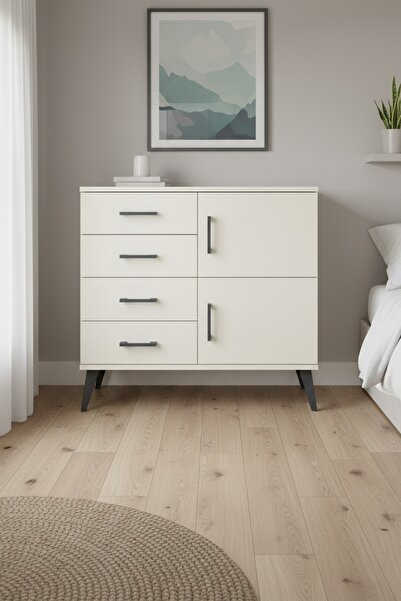 Dienni Arges Aytaşı Şifonyer 4 Çekmeceli 2 Kapaklı 1 Raflı Çok Amaçlı Dolap 8...