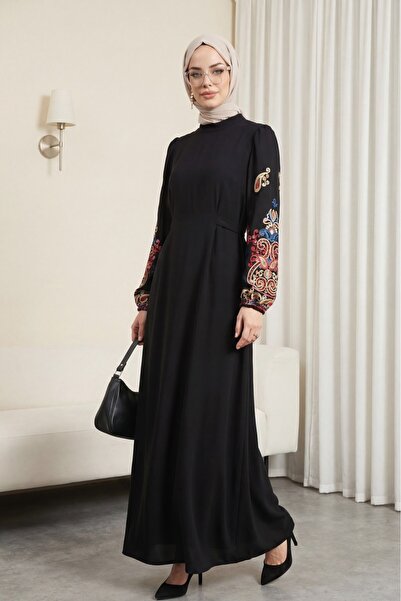 Modamorfo Φόρεμα με διακοσμημένο μανίκι από τούλι και κορδόνια - φούξια