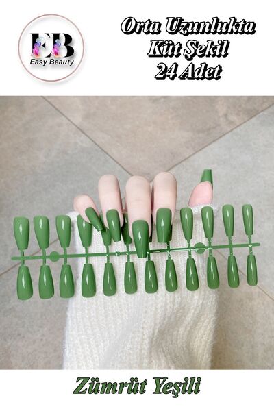 Easy Beauty 24 Adet Renkli Orta Uzun Küt Takma Tırnak 1134