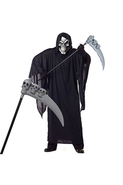 partidolu Halloween Cadılar Bayramı Kurukafalı Plastik Azrail Orağı Tırpanı 9...