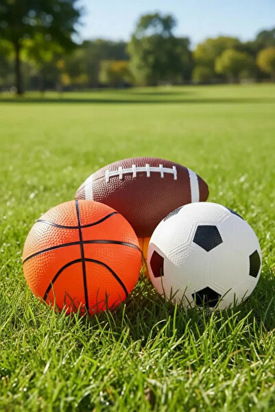 Miniso Lisanslı 3'lü Şişme Spor Topu Seti - Basketbol ve Amerikan Futbolu Tas...