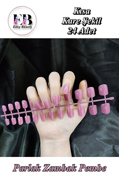 Easy Beauty 24 Adet Renkli Kare Kısa Takma Tırnak Seti 347