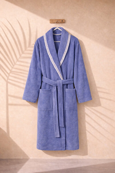 Ellia Soft Γυναικείο μπουρνούζι Veloria Δαντέλα ριγέ Σχέδιο Σαλιάκα