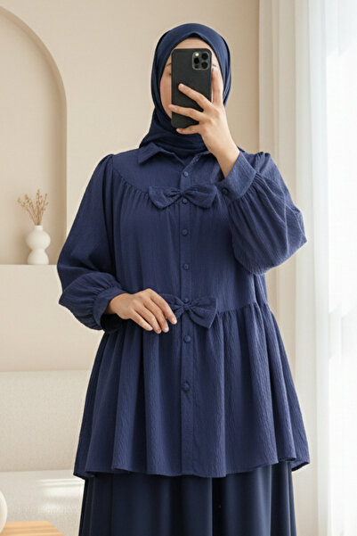 Modamorfo Πουκάμισο με λεπτομέρεια φιόγκου στο μπροστινό μέρος - μπλε ναυτικό