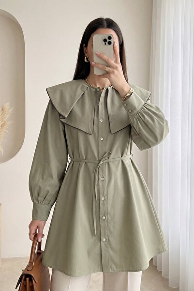 Modamorfo Πουκάμισο με φαρδύ γιακά, κορδόνια και κουμπιά - βιζόν