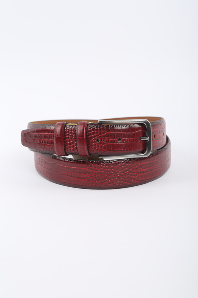 KASVA DERİ Red Crocodile Leather Belt 3.5 cm
